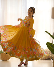 Load image into Gallery viewer, Attractive Pure Soft Organza Silk Print Fabric Handwork Anarkali Suit With Dupatta
