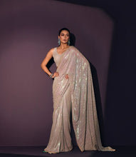 Load image into Gallery viewer, Party Wear Silver Colour Georgette Fabric with Embroidery Work Saree
