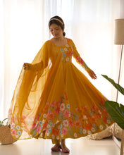 Load image into Gallery viewer, Attractive Pure Soft Organza Silk Print Fabric Handwork Anarkali Suit With Dupatta
