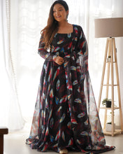 Load image into Gallery viewer, Black Printed Tubby Silk Frock Style Gown For Girls
