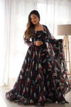 Load image into Gallery viewer, Black Printed Tubby Silk Frock Style Gown For Girls
