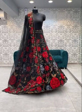 Load image into Gallery viewer, Designer Black Mono Net Sequence And Embroidery Work Lehenga Choli
