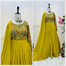 Load image into Gallery viewer, Wedding Wear Georgette Mehndi Green Full Stitched Gown
