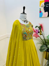 Load image into Gallery viewer, Wedding Wear Georgette Mehndi Green Full Stitched Gown
