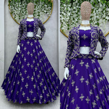 Load image into Gallery viewer, Blue Color Georgette Jacket Style Lehenga Choli
