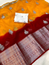 Load image into Gallery viewer, Kanchipuram Organza Silk Jari Work Saree with Tussles Jhumka
