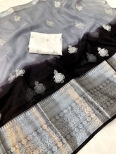 Load image into Gallery viewer, Kanchipuram Organza Silk Jari Work Saree with Tussles Jhumka
