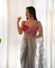 Load image into Gallery viewer, Wedding Wear Soft Net Sequence Work Saree Blouse
