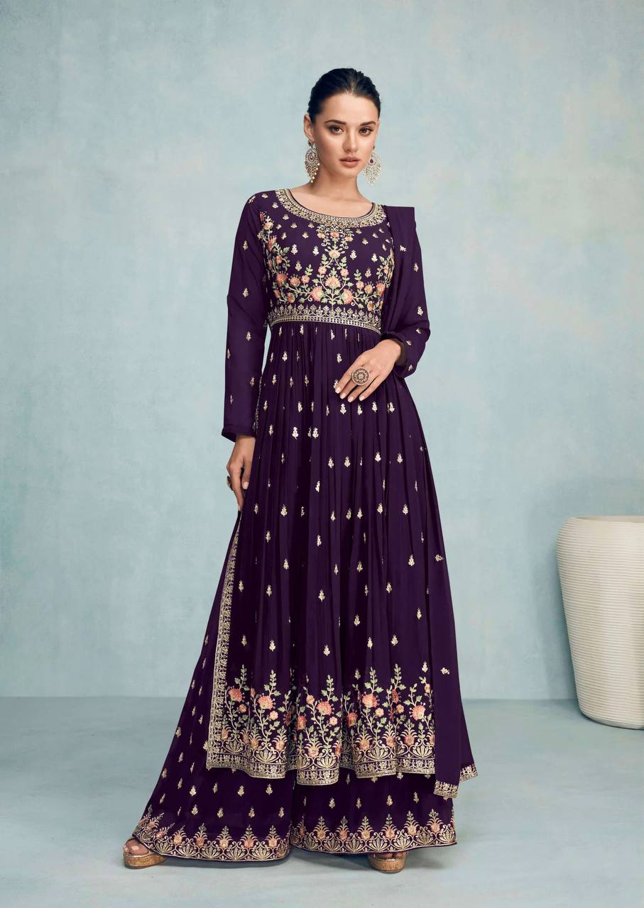 Readymade Georgette Embroidered Sharara Suit For Girls Wear