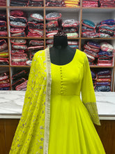 Load image into Gallery viewer, Parrot Green Color Georgette Gown with Work Dupatta
