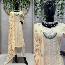 Load image into Gallery viewer, Cream Color Georgette Full Stitched Suit
