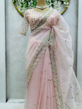 Load image into Gallery viewer, Peach Organza Silk Embroidered Work Saree
