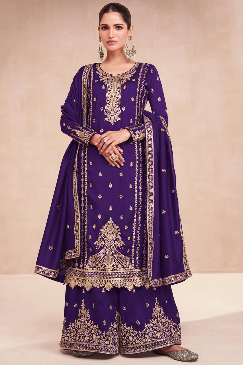 Purple Color Karachi Style Full Stiched Suit Set