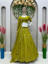 Load image into Gallery viewer, FUNCTION WEAR MEHNDI GREEN HEAVY EMBROIDERED WORK LEHENGA CHOLI
