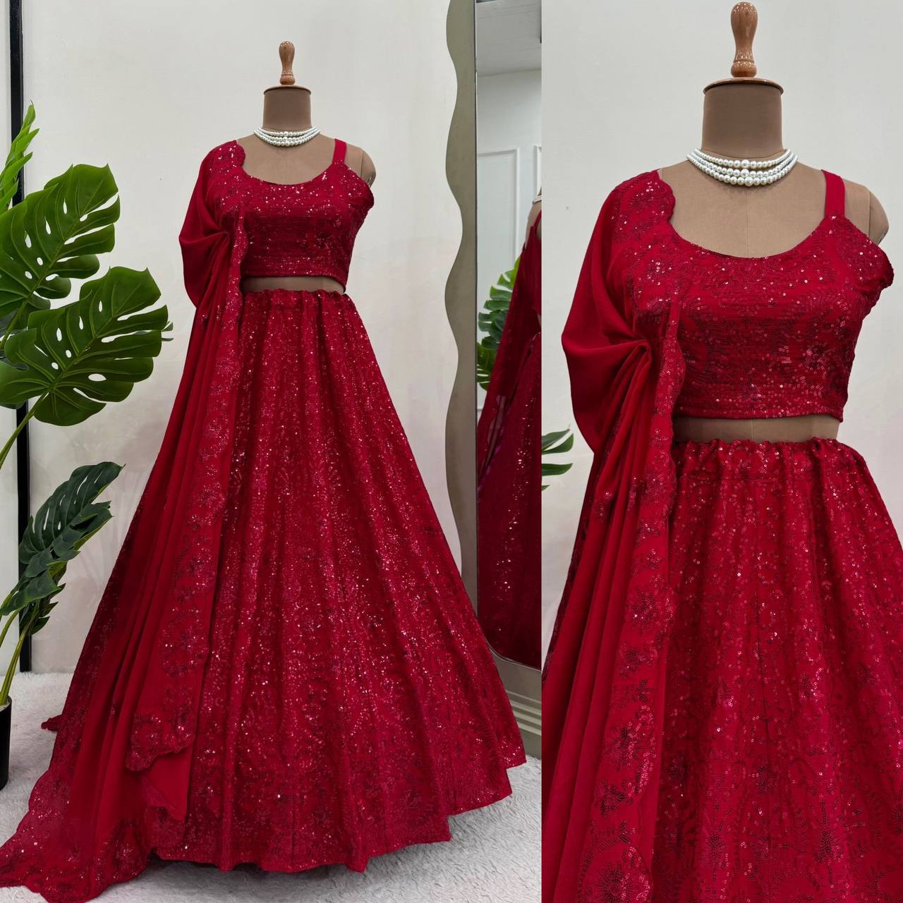 Beautiful Maroon Satin Silk Lehenga Choli