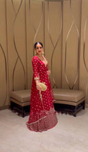 Load image into Gallery viewer, Red Color Gerogette Wedding Wear Designer Gown
