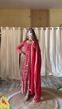 Load image into Gallery viewer, Red Faux Georgette Sequence Work Ready Made Gown For Girls
