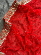 Load image into Gallery viewer, Red Color Georgette Heavy Border Work Saree
