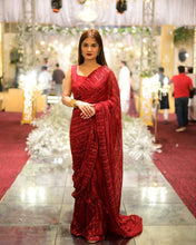 Load image into Gallery viewer, Cherry Red Heavy Sequence Work Saree
