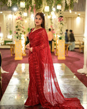 Load image into Gallery viewer, Cherry Red Heavy Sequence Work Saree
