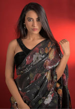 Load image into Gallery viewer, Wedding Wear Black Georgette Silk Embroidery Saree Blouse
