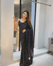 Load image into Gallery viewer, Black Georgette Heavy Sequence Work Party Wear Saree
