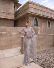 Load image into Gallery viewer, Wedding Wear Steel Grey Soft Net Sequence Work Saree
