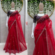 Load image into Gallery viewer, Beautiful Tabby Silk Fabric Thread And Sequence Work Saree
