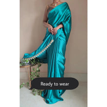 Load image into Gallery viewer, Plain Satin Silk Saree with Latkan Border Lace
