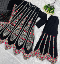 Load image into Gallery viewer, Black Georgette Embroidered Sharara Suit Ready to Wear For Women
