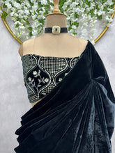 Load image into Gallery viewer, Black Velvet Saree with Work Blouse
