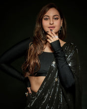 Load image into Gallery viewer, Sonakshi : Black Sequence Work Designer Saree
