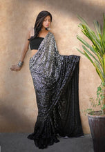 Load image into Gallery viewer, Glorious Black Georgette Sequence Work Saree With Embroidered Blouse
