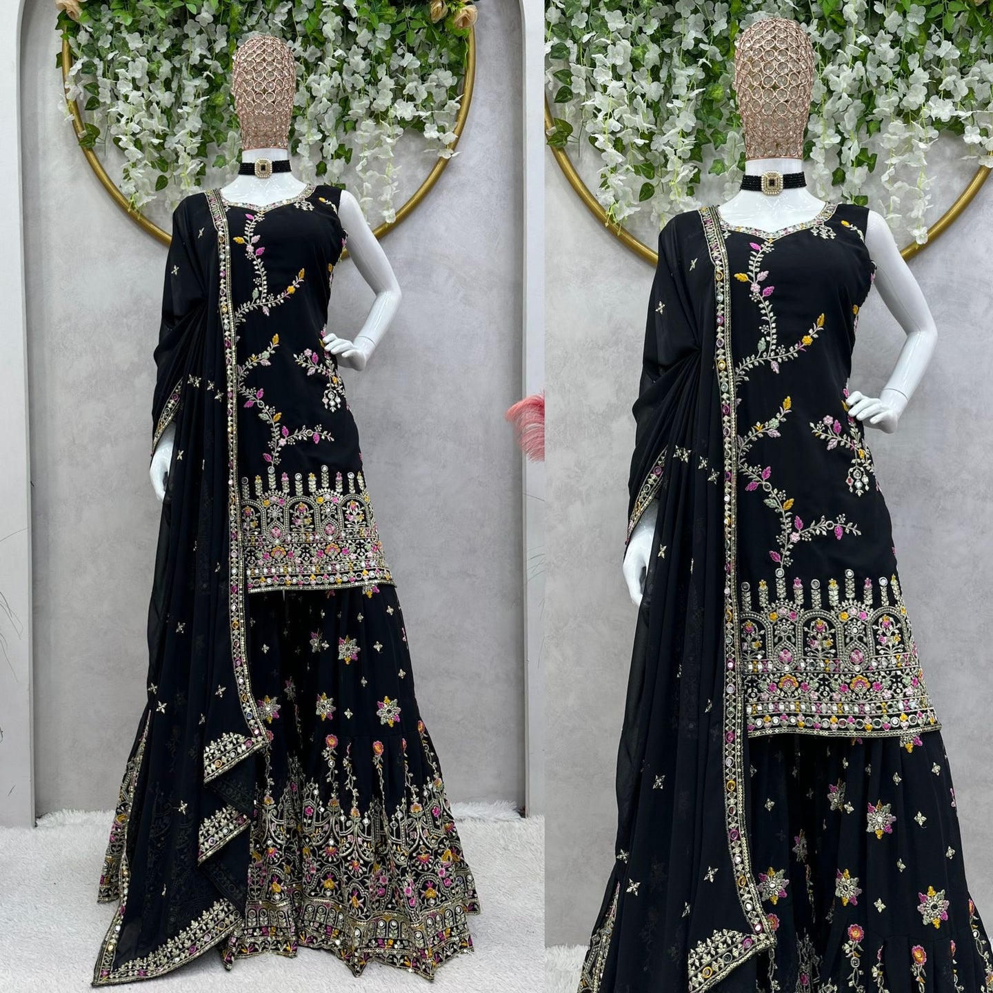 Black Ready to Wear Georgette Sharara Suit