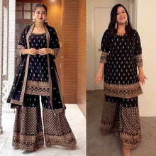 Load image into Gallery viewer, Black Georgette Sequence Work Sharara Suit
