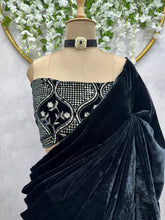 Load image into Gallery viewer, Black Velvet Saree with Embroidered Work Blouse
