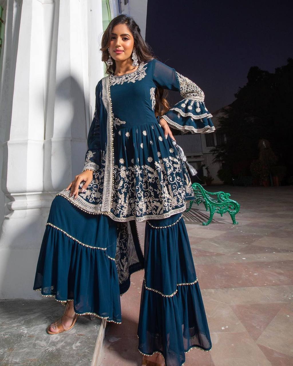 Blue Color Stitched Sharara Plazo for Women Wear