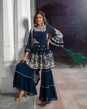 Load image into Gallery viewer, Blue Color Stitched Sharara Plazo for Women Wear
