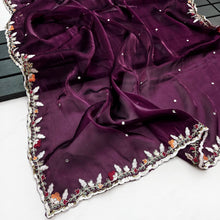 Load image into Gallery viewer, Amazing Purple Colour Jimmy chu Fabric with Thread Work Saree
