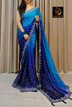 Load image into Gallery viewer, Function Wear Navy Blue Chiffon Silk Stone Work Designer Saree
