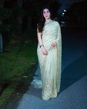 Load image into Gallery viewer, Fabulous Party Wear Green Colour Georgette Fabric Embroidery Work Saree
