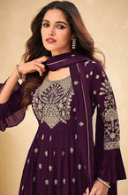 Load image into Gallery viewer, Astonishing Wine Color Party Wear Georgette Embroidered Work Indo Western Suit
