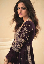 Load image into Gallery viewer, Astonishing Wine Color Party Wear Georgette Embroidered Work Indo Western Suit
