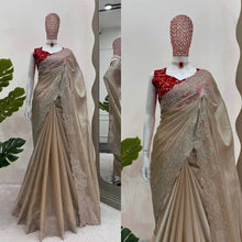 Load image into Gallery viewer, Rust Colour Jimmy Chu Silk Embroidered Work on Saree &amp; Blouse
