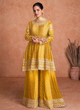 Load image into Gallery viewer, Full Stitched Designer Chinon Silk Plazo Sharara Suit
