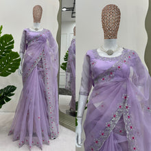 Load image into Gallery viewer, Purple Organza Silk Sequence Work Saree
