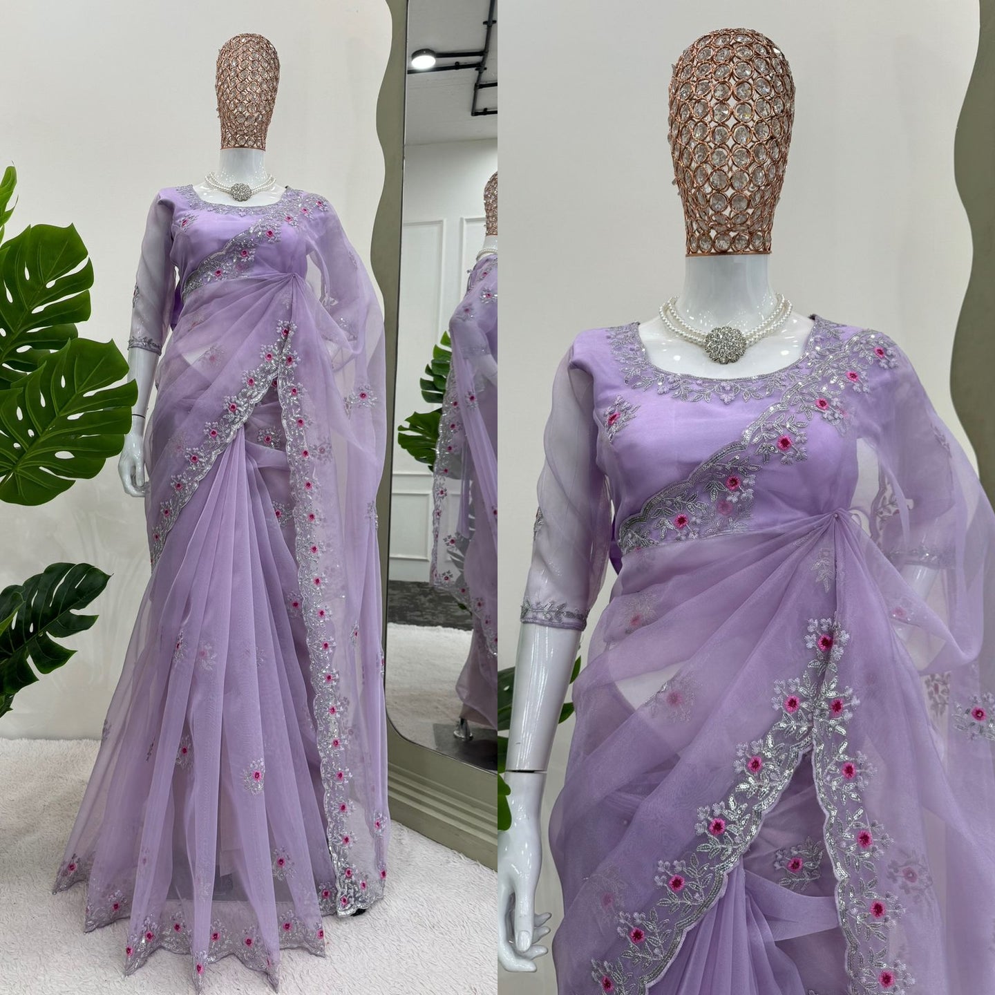 Purple Organza Silk Sequence Work Saree