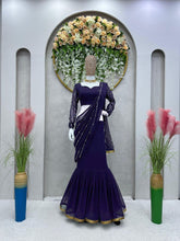 Load image into Gallery viewer, Navy Blue Color Faux Georgette Semi Stitched Lehenga Saree
