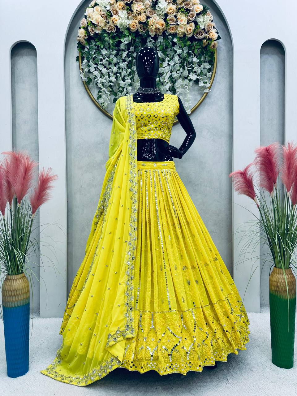 Elegant Yellow Colour Sequence Embroidary Work Lehenga Choli With Can Can And Beautiful Desinger Blouse