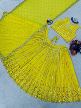 Load image into Gallery viewer, Elegant Yellow Colour Sequence Embroidary Work Lehenga Choli With Can Can And Beautiful Desinger Blouse
